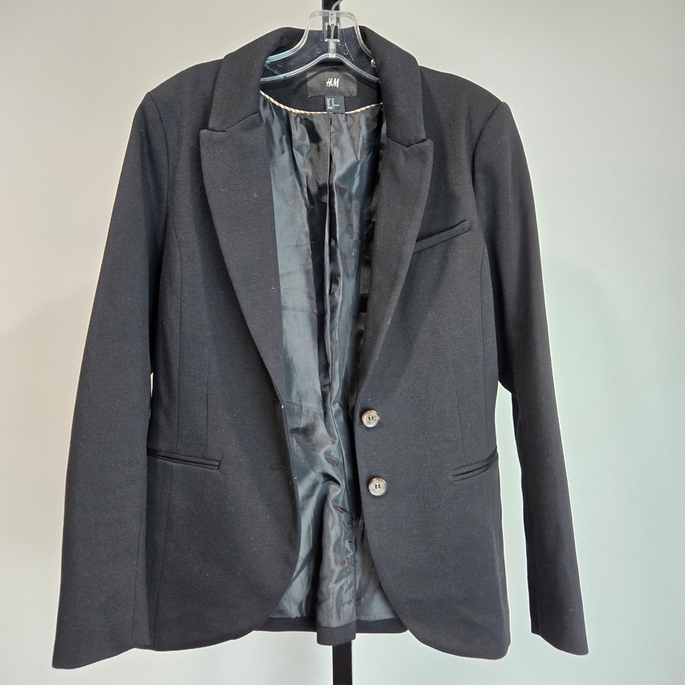 HM Womens Black Two Button Tailored Blazer Jacket Size 12 Stretch‎ Lined Pockets